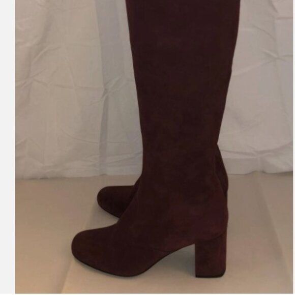 37.5/7❤️SAINT LAURENT Burgundy SUEDE Leather Low Heel OVER THE KNEE Tall BOOTS - Picture 7 of 11